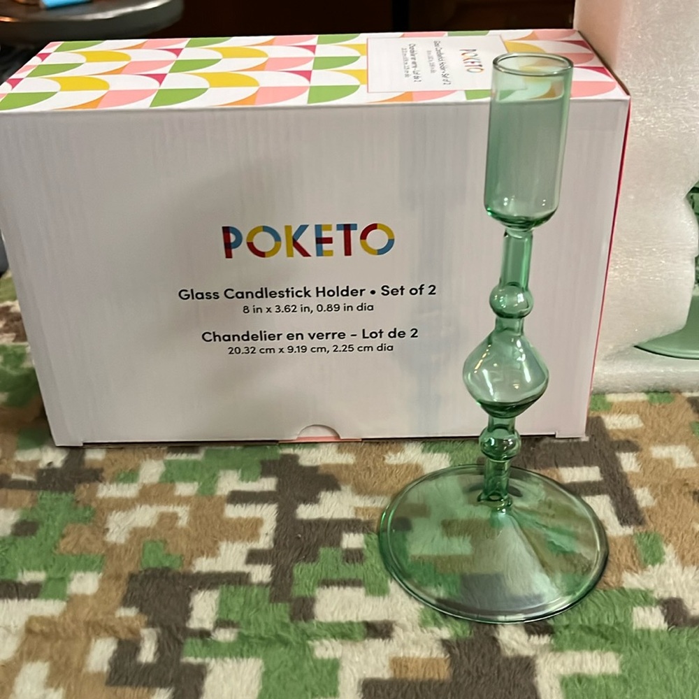 Poketo Green Glass candlestick Holder set (2)